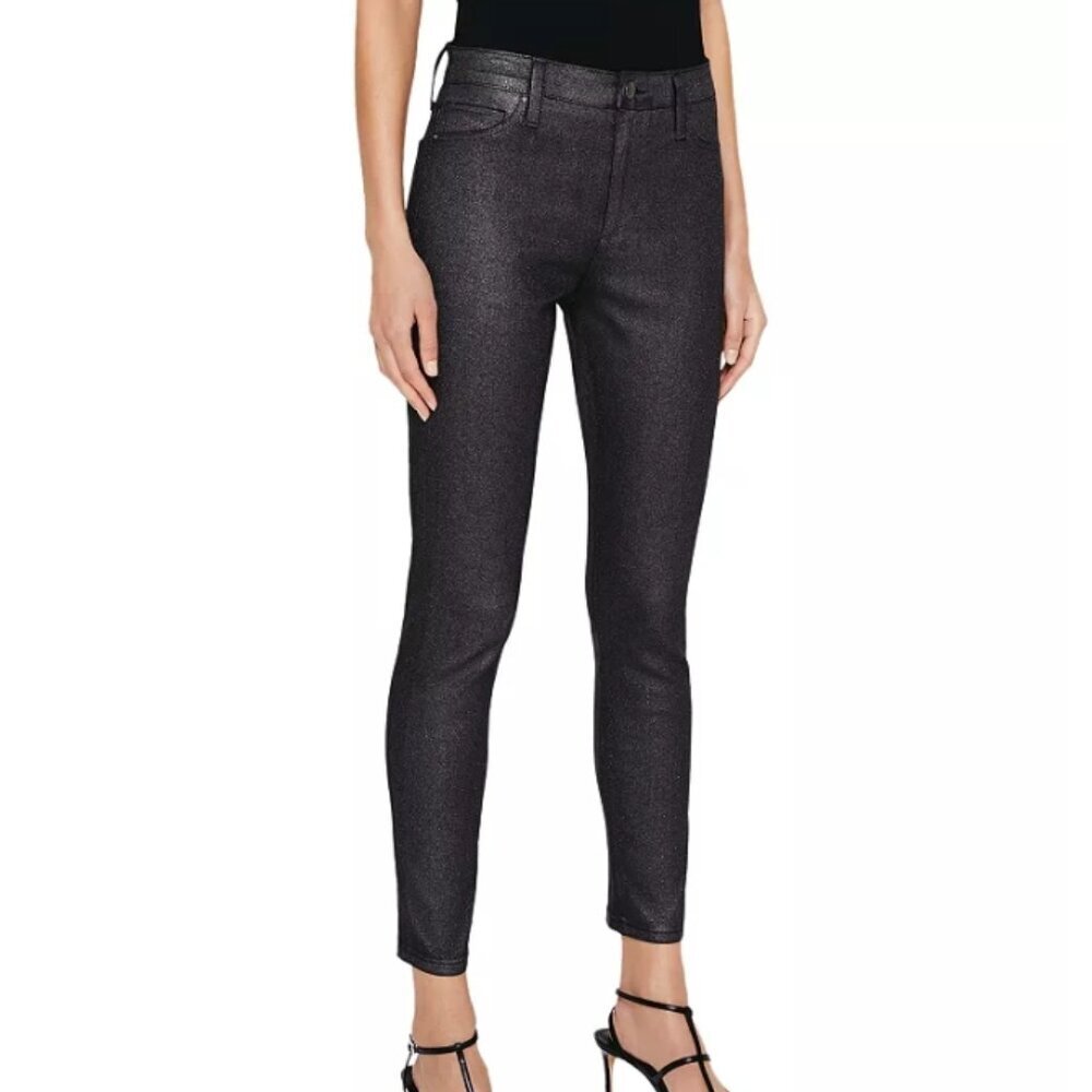 AG Farrah High-Rise Ankle Skinny Glitter-Coated Jeans Luminous Gunmetal – 6 NWT